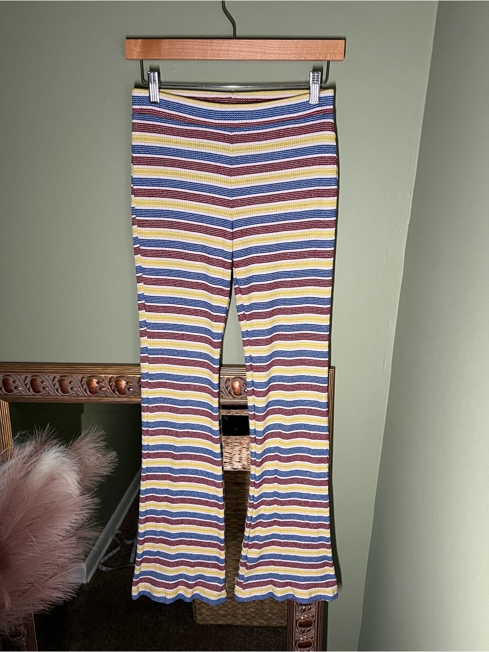 Zara Multicolor Striped Knit Flare Leggings - Blue, Yellow, Red, White